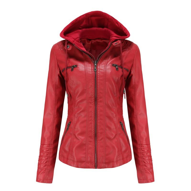 Hooded Leather Jacket Two-piece Removable Leather Jacket Women's Jacket Women's Washed Leather