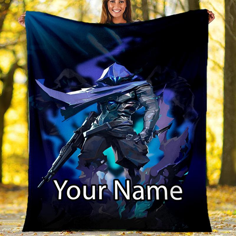 Custom Name Valorant Theme Printed Blanket - Perfect for Couch, Bed, Travel & Outdoor Use | Machine Washable, Cozy & Durable.