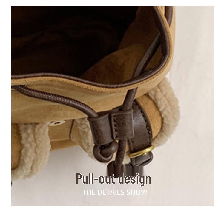 2025 Autumn/Winter Women's Retro Lambswool Color Block Handbag Backpack