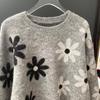 Yingjie S French Artistic Daisy Floral Gray Round Neck Sweater - Autumn/Winter '23 Collection