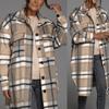 RUGOD Coat Women's Fashionable Loose Autumn and Winter New Design Plaid Stitching Pockets Long-sleeved Mid-length Cardigan
