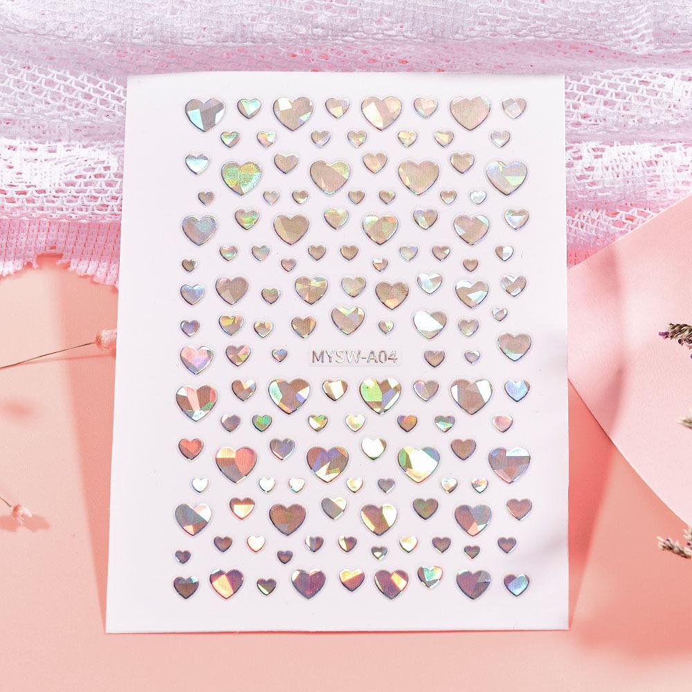 Seven-Color Positive Love Manicure Sticker Laser Gold And Silver Solid Color Love Nail Sticker Girl Heart-Shaped Nail Decoration