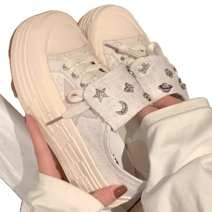 Sheepskin version~ thick-soled inner height-increasing canvas women's shoes, small white shoes, low-top autumn and winter new star casual board shoes
