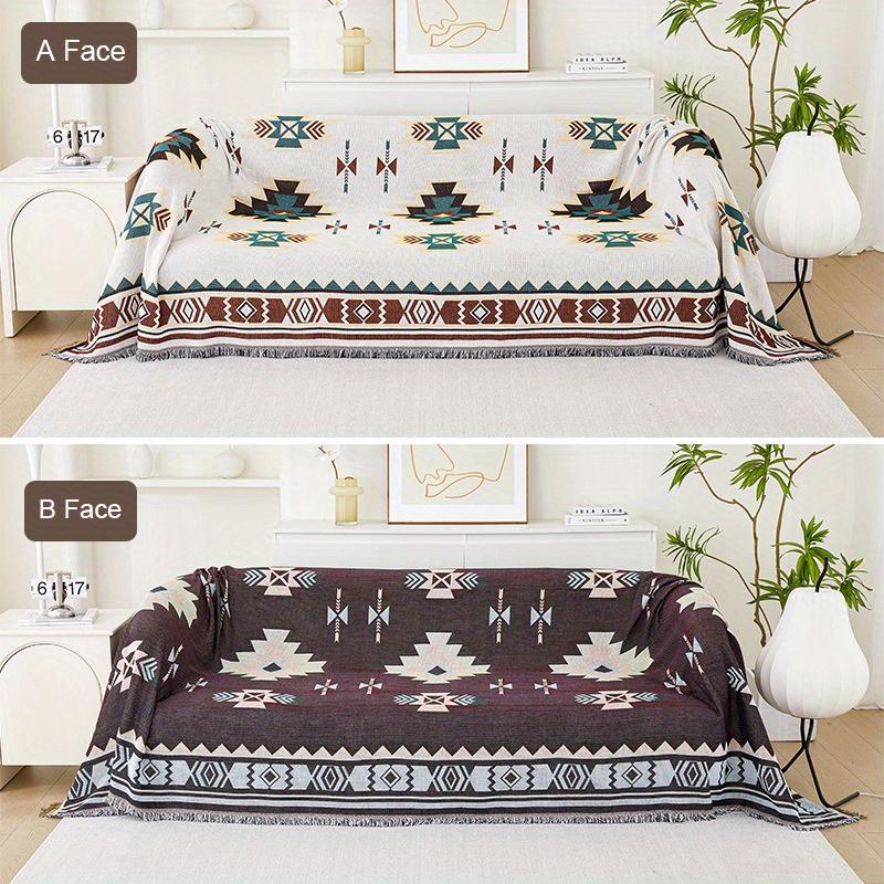 

1pc Sofa Blanket Geometric Print Sofa Cover With Tassels Four Seasons Universal Double Face Usable Pet Friendly Home Decor 180x130cm білий