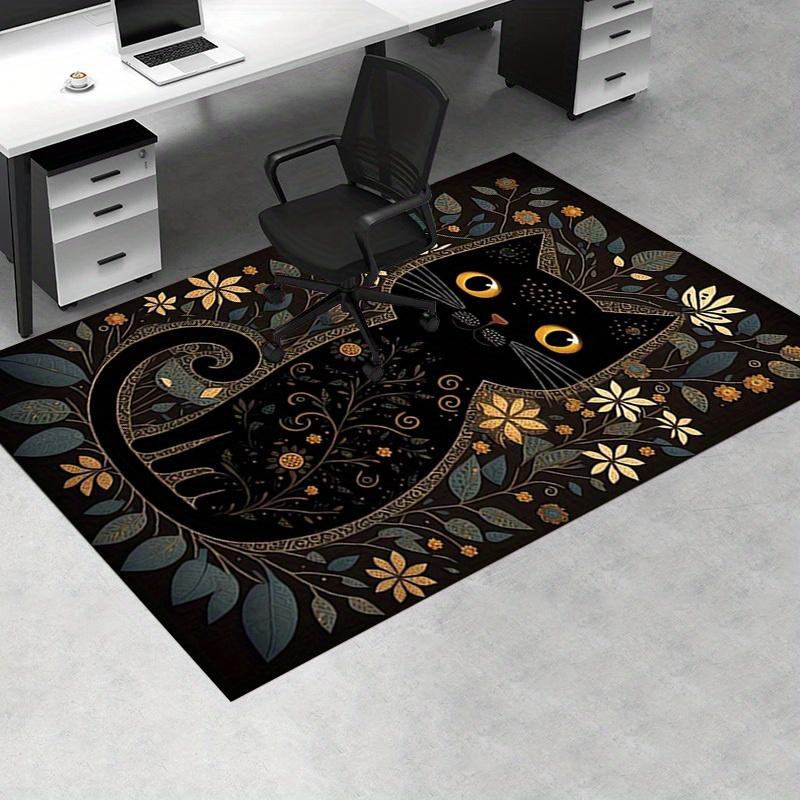 1pc. Elegant Black Cat with Floral Frame Rug - Perfect for Home Decor, Office Carpet, Chair Cover, Outdoor Mat, and Gift Idea