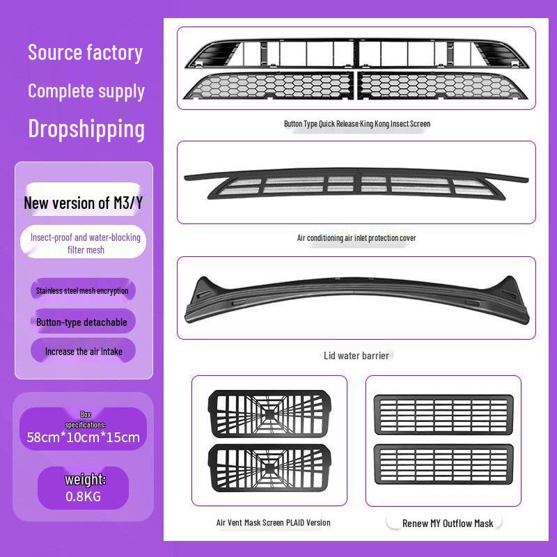 Tesla Model Y & 3 Insect Screen & Water Deflector with Quick Release Button