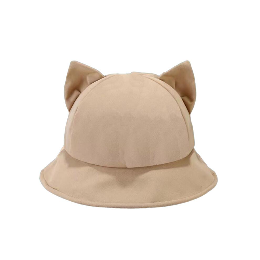 (One Size, Khaki) Women Summer Cat Ear Sun Hat Lightweight Solid Color Sun Protection Fisherman Bucket Hat