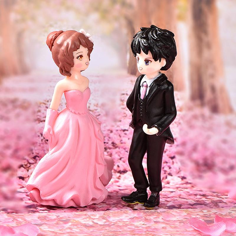 2Pcs Lovers Couple Wedding Miniature Micro Landscape Statue Fairy Garden Decor
