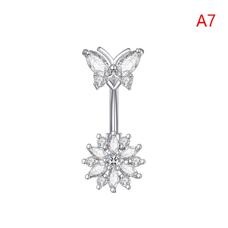 Butterfly Bee Belly Button Ring Stainless Steel Crystal Zircon Flower Navel Ring For Women Sexy Body Piercing Jewelry