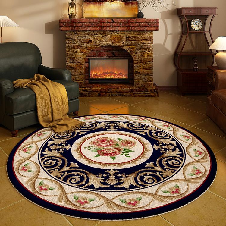 

American Retro Round Carpet Thicken Fluffy Soft Large Area Rug for Living Room Bedroom Decor Anti-slip Mat 80x80CM
