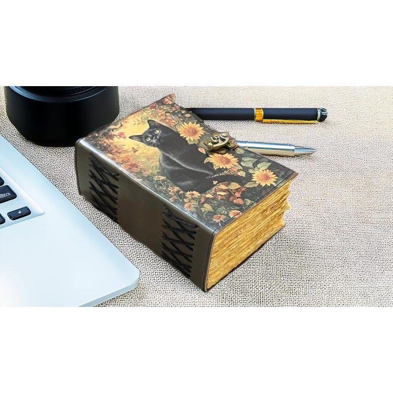 Cat Leather Journal: Blank Book of Shadows, Vintage Style
