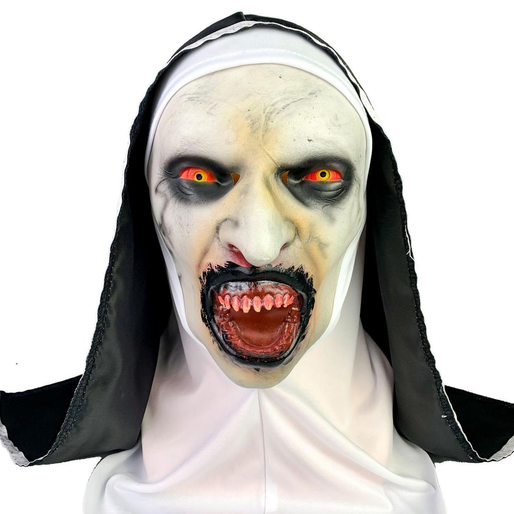 LED Glowing Nun Mask - Halloween Ghost Face Scare Prop