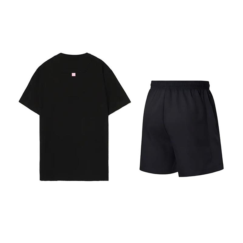 Li-Ning Basketball Theme Printed Fashion Versatile Round Neck Pullover Short Sleeve T-Shirt Casual Sports Suit Unisex Tops AHSU979-1+AKSV843-1