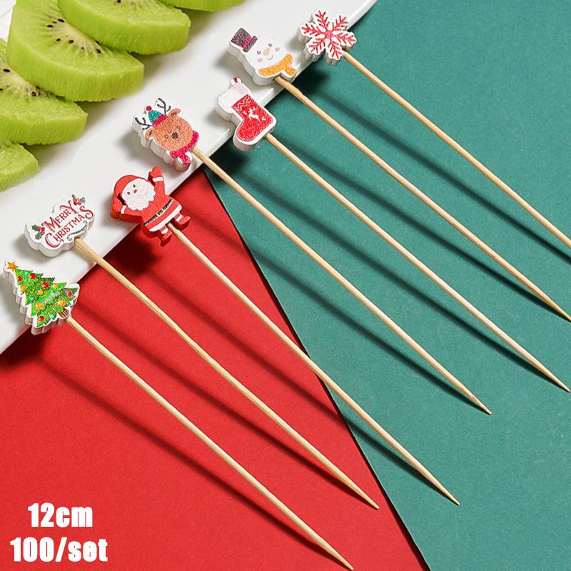 Christmas And New Year Disposable Fruit Sticks Fruit Forks Creative Art Toothpicks (100 Sticks Per Pack)