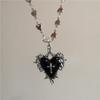 Gothic Bat Cross Dark Thorn Love Heart Pendant Black Bead Stacked Necklace Y2K Personalized Halloween Charm Grunge Jewelry Gift