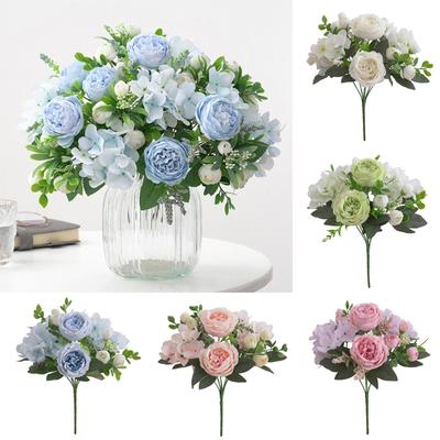 Champagne Pink Silk Peony Artificial Fake Flowers Bouquet Home Wedding Decor