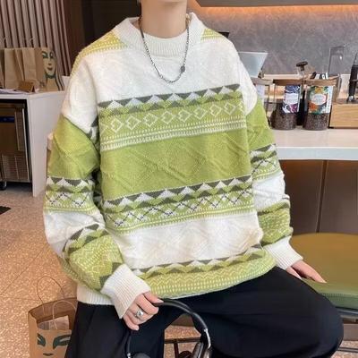 Nouveaux Pulls Printemps et Automne pour Hommes, Version Coréenne, Style Rétro Décontracté, Hauts Décontractés Rayés Amples pour Hommes, Tendance