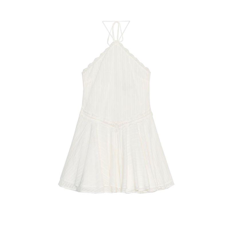 Summer New Women Clothes Holiday Style Straight Lace Laminated Decorative Neck Collar Short Dress 5107314