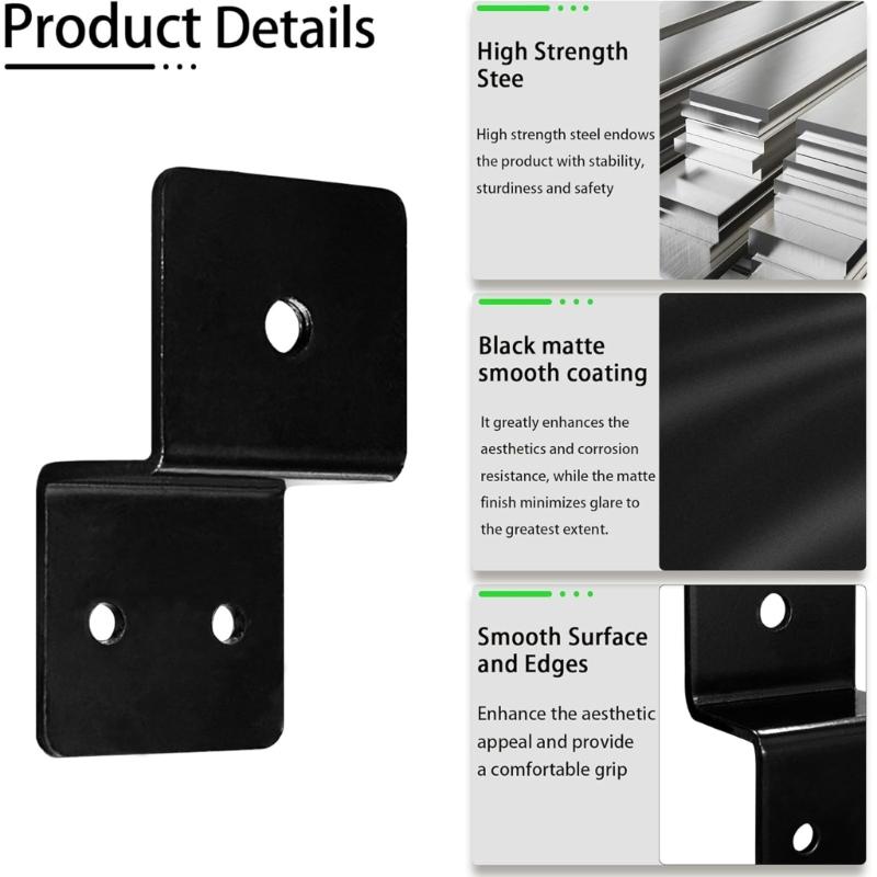 Pack Of 10 Z Shape Corner Brace Steel Black Coated Strong Furniture Brackets Quick Fixing for Shelves Cabinets