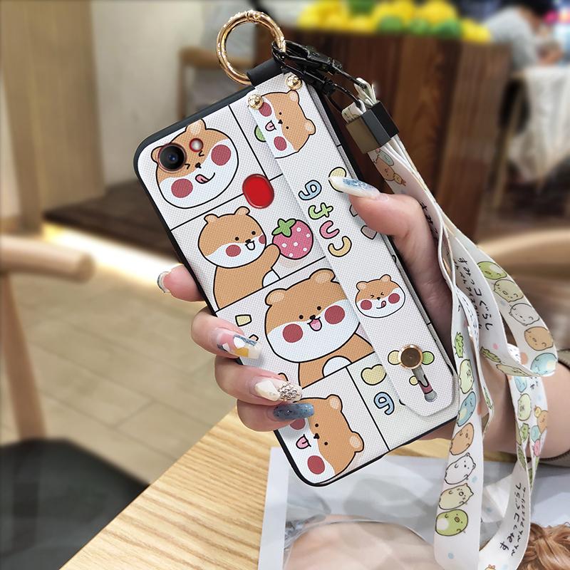 Kickstand Anti-knock Phone Case For OPPO F7 Ring Protective Wrist Strap Phone Holder Wristband Dirt-resistant Durable