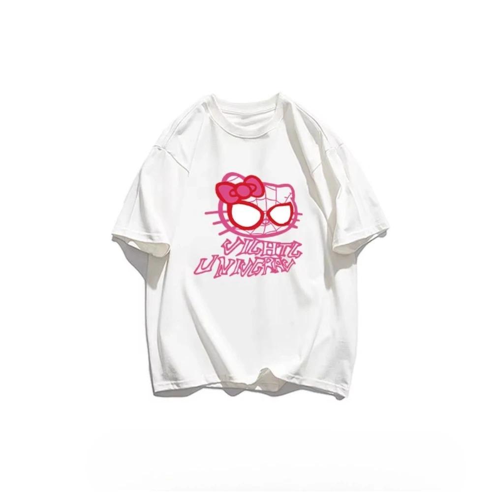 

Женская футболка MINISO Hello Kitty Летняя Девушка Мультяшный Принт Топы Хлопок Высокое Качество Короткий Рукав Свободный Повседневный Парные Футболки 4XL