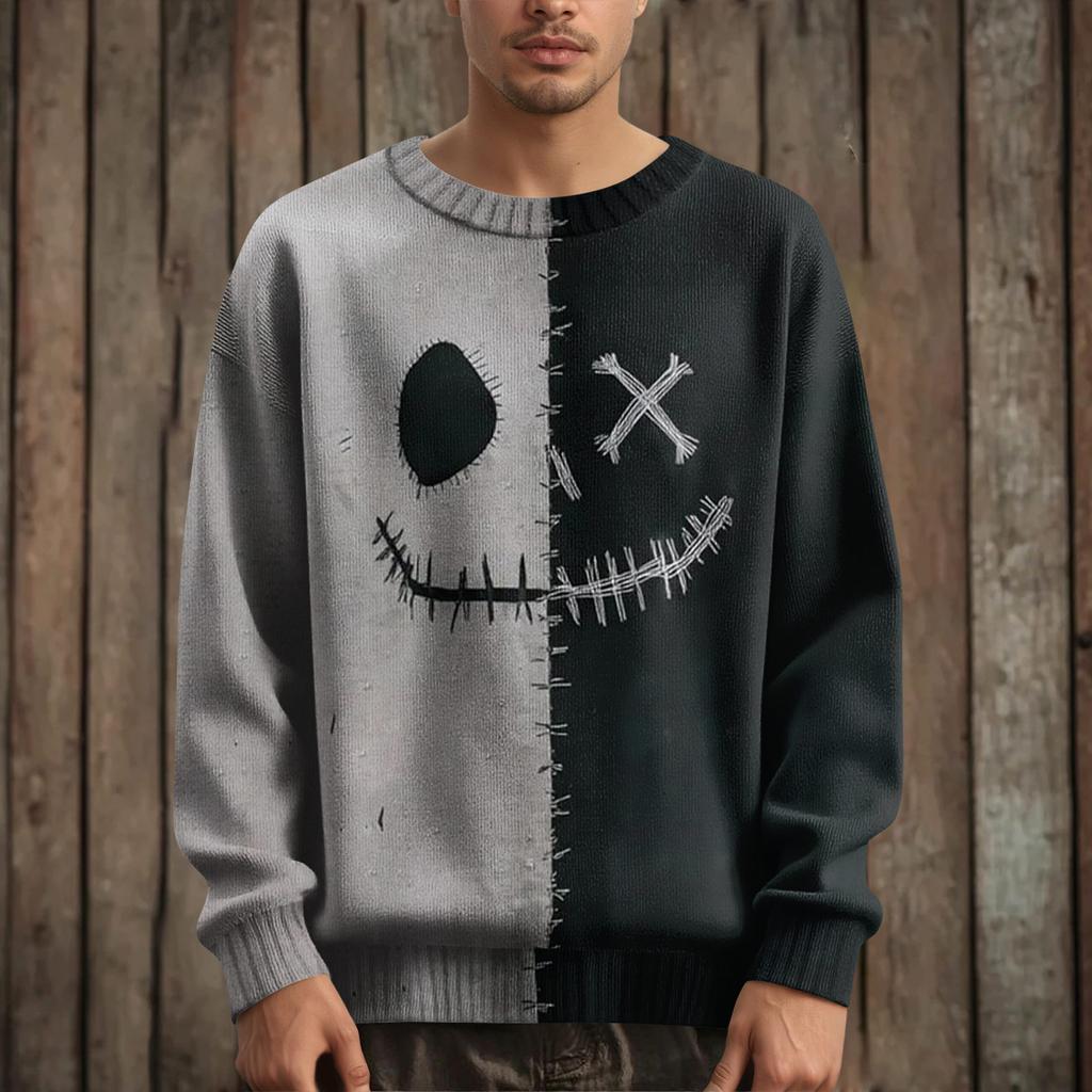 Herre Langermet Pullover Genser Casual Halloween Trykk Strikket Oversized Genser