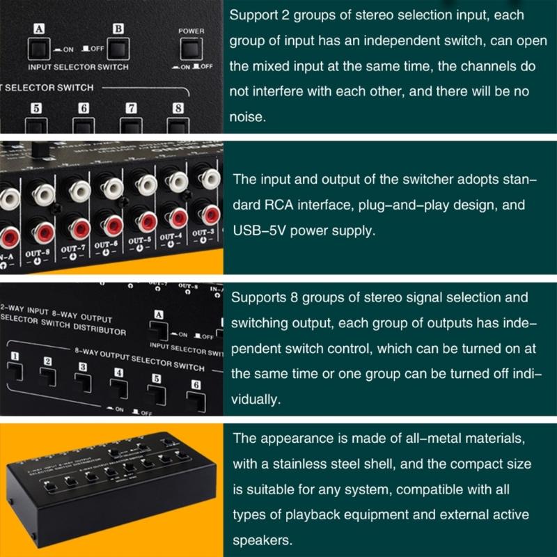 2 In 8 Out Sound Signal Selection Switcher Switching Distributor Support 2 Set Mixing Input 8 Set Simultaneous Output