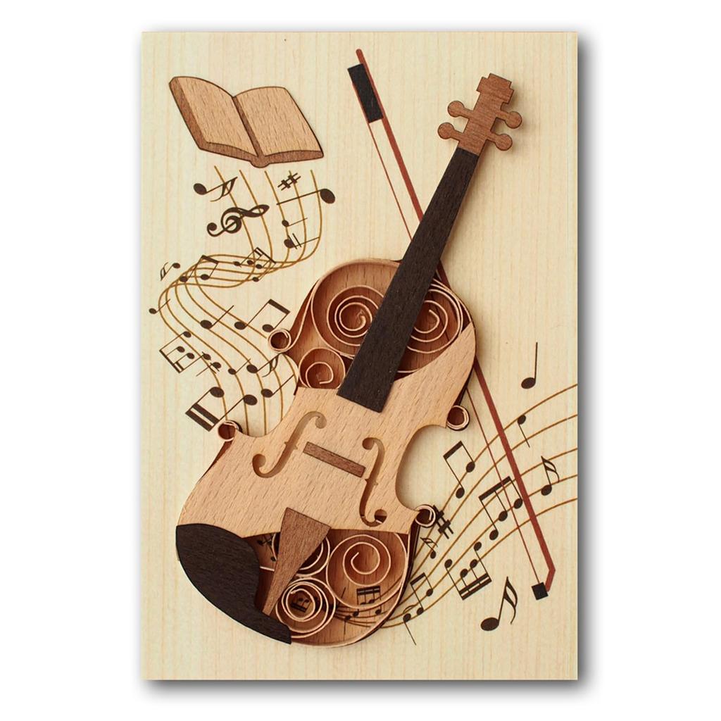 KINOWA "Violin" Wood-Painting Original Handmade Quilling Kit, Musical Instrument, Made in Japan