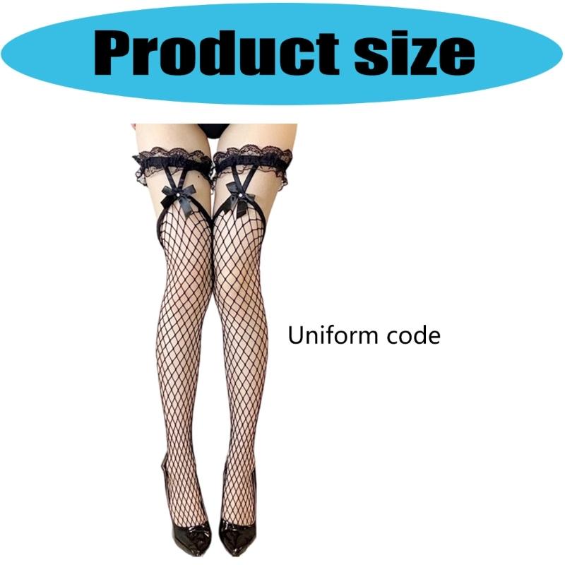Lace Top Fishnet Stockings Sweet Bows Suspenders Thigh High Stockings for Women Girls
