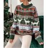 Winter Christmas Sweater Women Jacquard Knitted Long Sleeve Warm Deer Print Pullover Knitwear