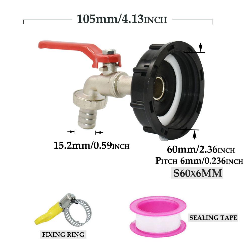 IBC Tank Adapter S60X6 Thread To 15mm 5/8 Hose Connector Fitting Faucet Alloy Tank 1000 Liter IBC Water Valve