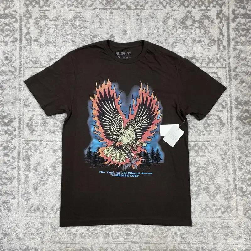 Paradise Lost T Shirt Eagle Graphic Men’s Flame Art Streetwear Brown Size Medium