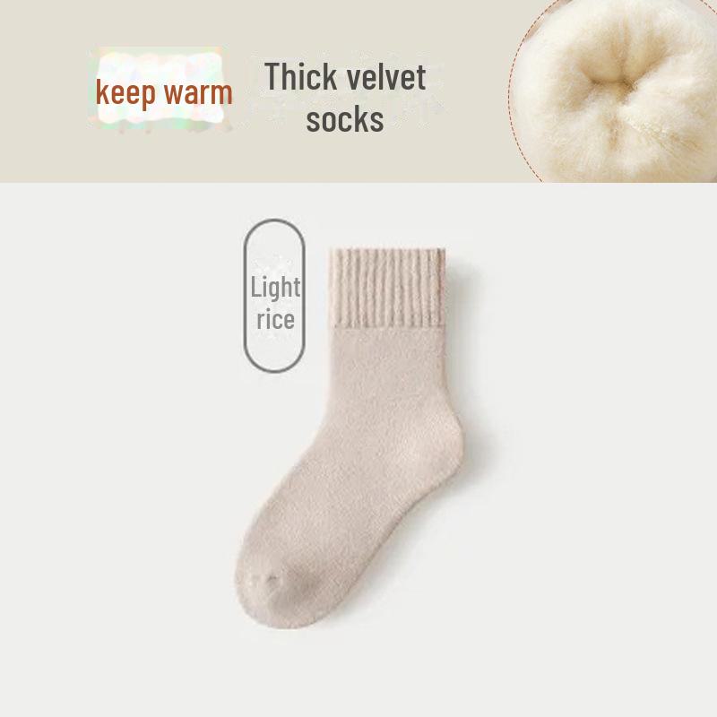Women's Mid-Tube Cashmere Wool Socks - Cozy, Thick, Velvet-Lined for Autumn & Winter