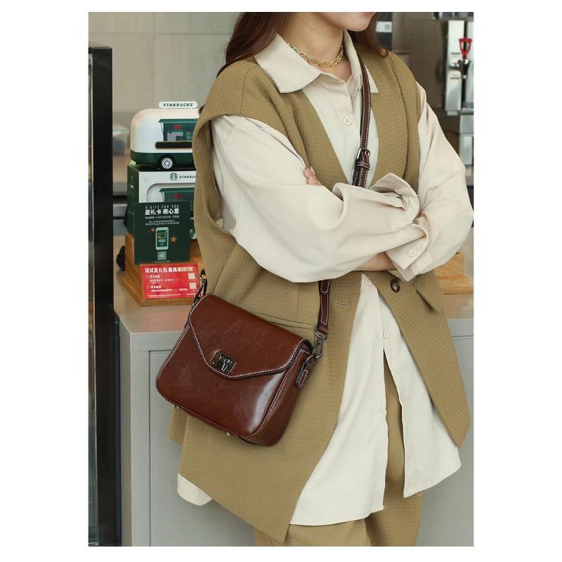 

Сумка через плече Весна/літо Шикарна жіноча сумка з натуральної шкіри Маленька квадратна вінтажна сумка через плече з натуральної шкіри верхнього шару кавовий