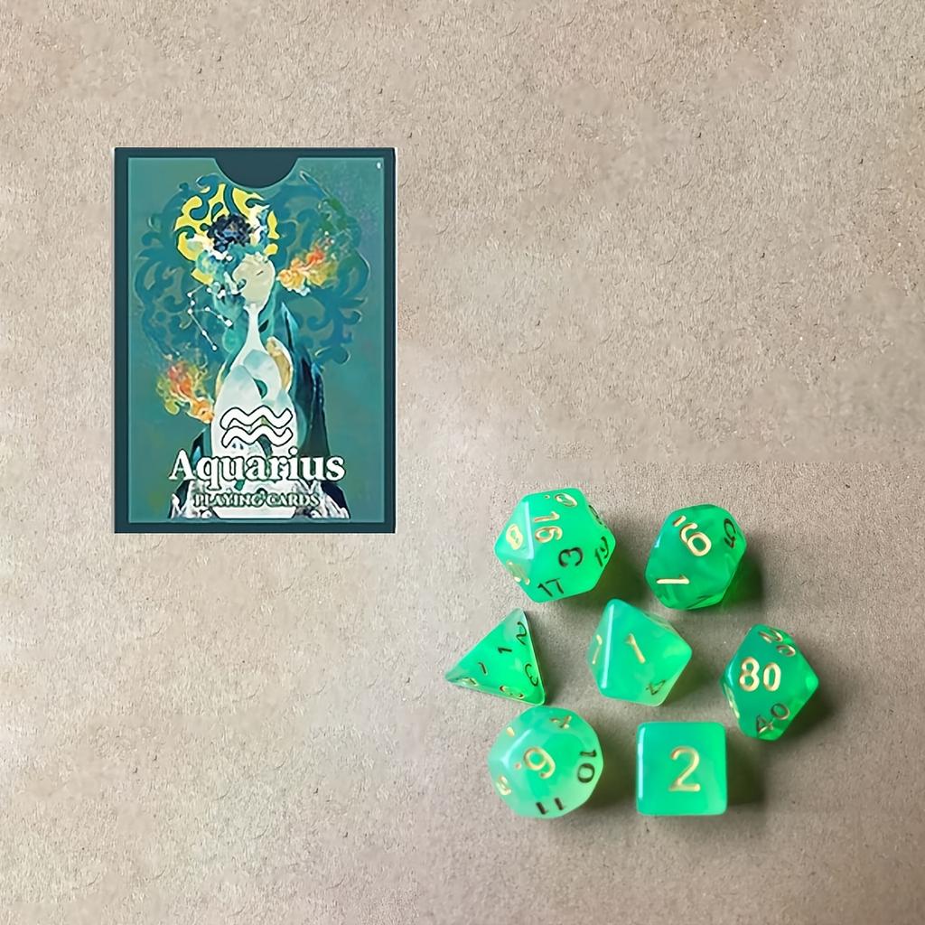 1 Pc Playing Cards and 7 Dice Set Aquarius Pattern Blue Core Fancy Cut Deck with Clear Multi Colored Dice144