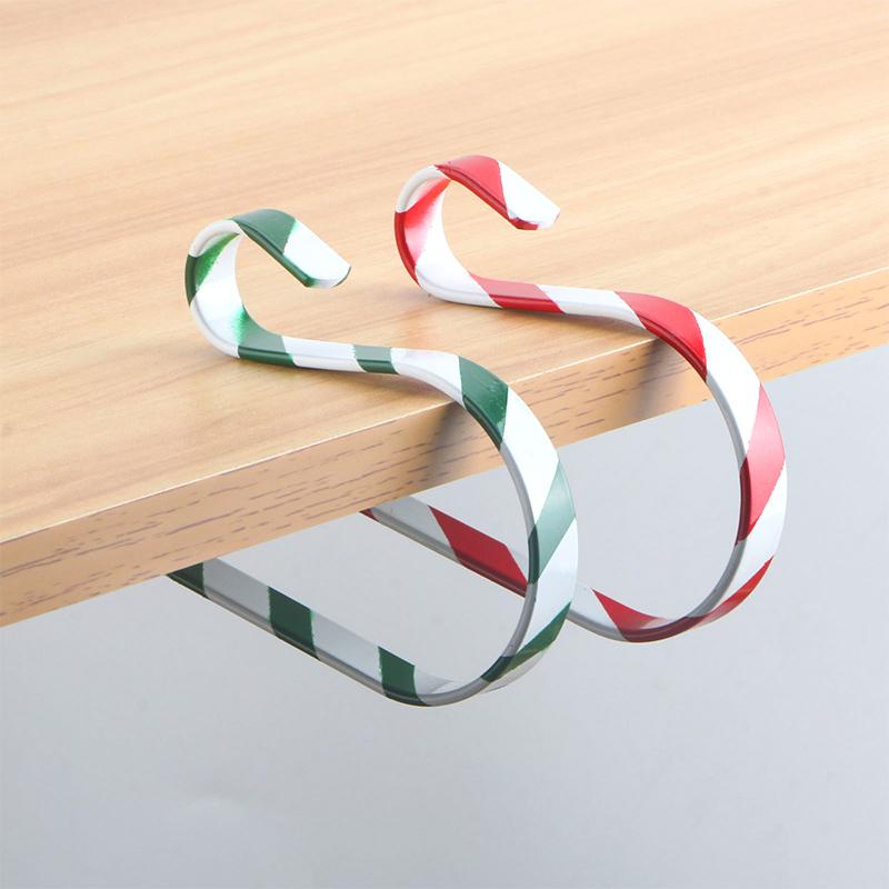 1/2PC Metal Fireplace Sock Hanger Holiday Red and Green Xmas Striped New Year Christmas Stocking Hook Home Party Decorations