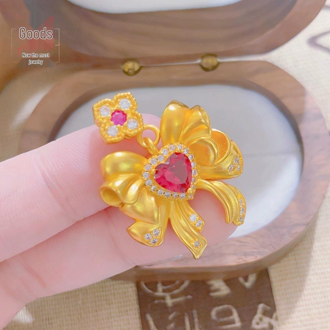 Vietnam Gold Diamond Heart Bow Pendant Necklace - Sailor Moon High-End Design