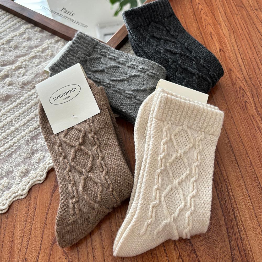 Winter Warm Wool Women Socks Solid Color Japanese Harajuku Retro Long Socks Women Girls Thermal Vintage Streetwear Crew Socks