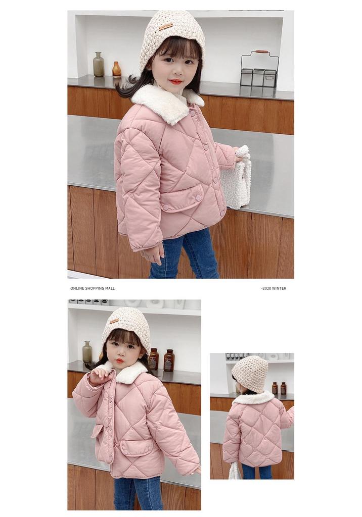 Korean Style Kids' Quilted Fur Collar Jacket - Warm, Thick, Loose Fit for Boys & Girls, Autumn Winter.