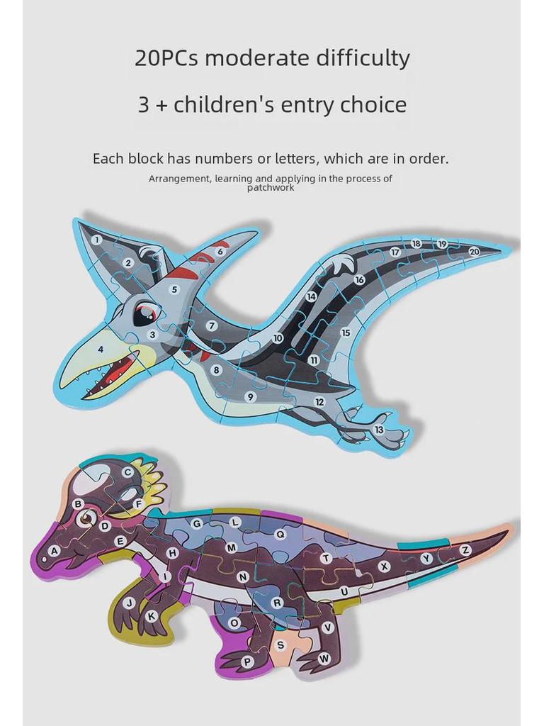 Barnas 3D dinosaurpuslespill i tre: Pedagogisk leketøy med tall og bokstaver for alderen 3–6