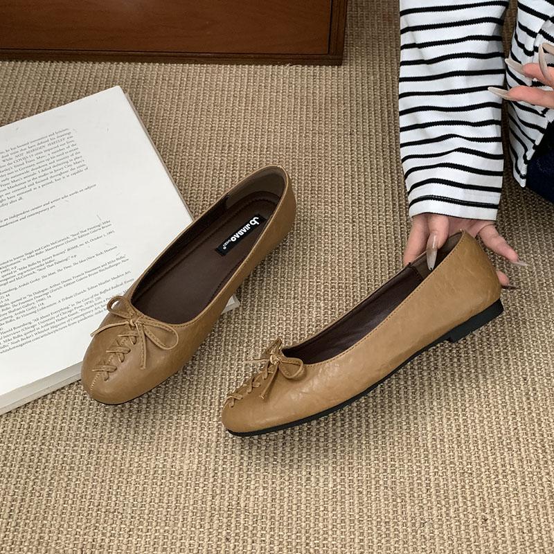Fashion Fashion Round Toe Women Flats Slip On Shoes Casual Soft Footwear Lace Up Female Shallow Ladies Flats With Shoes