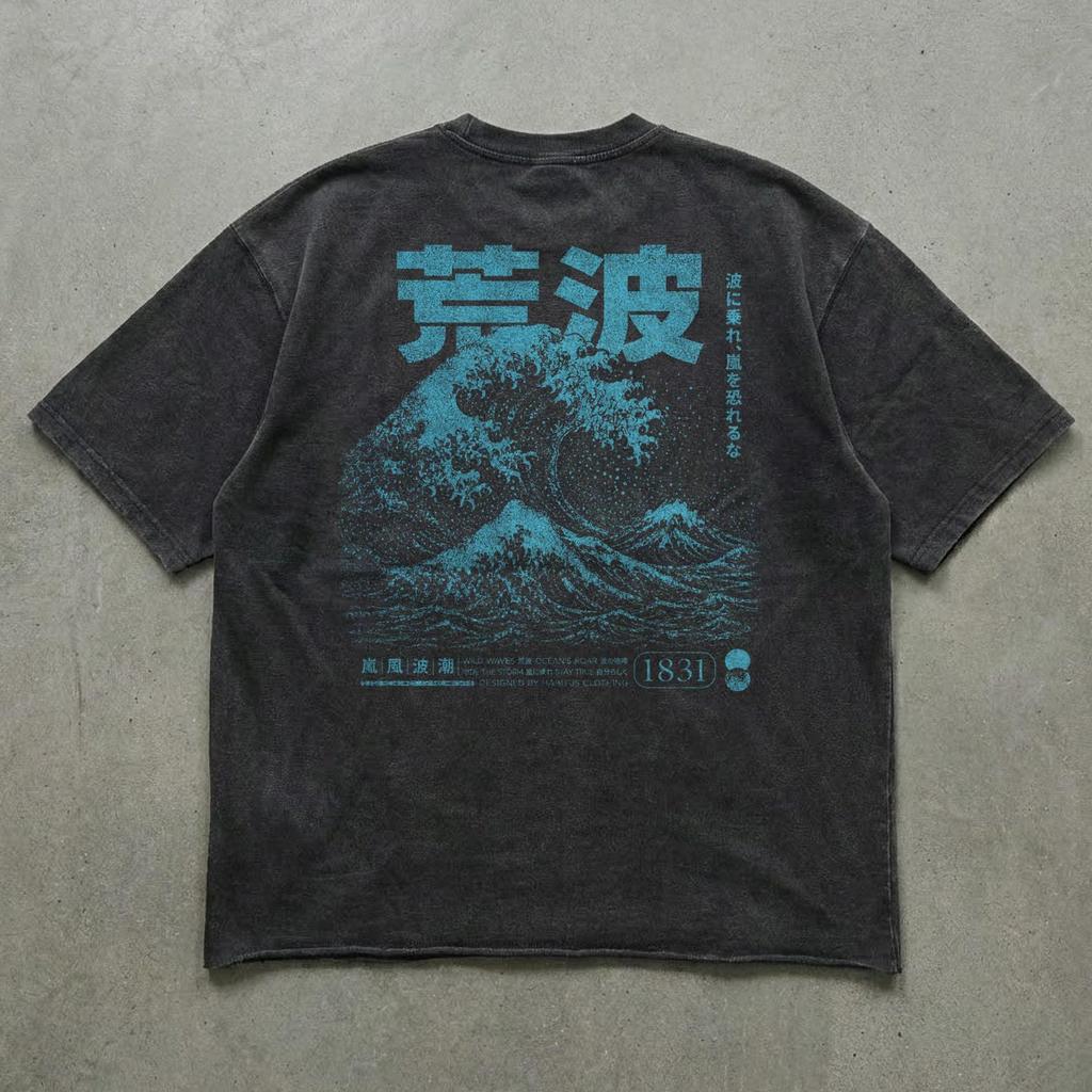 Hokusai Great Wave T-Shirt | Faded Japanese Art Streetwear Tee | Vintage Ukiyo-e Graphic Shirt