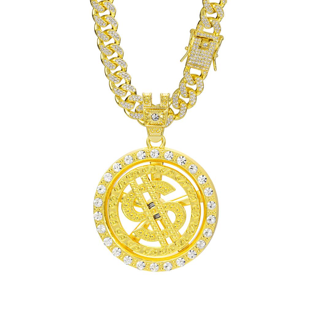 Classic 63mm Large Pendant, Rotating Dollar Sign, Hip-hop Necklace, Cuban Chain, Miami-style Large Chain