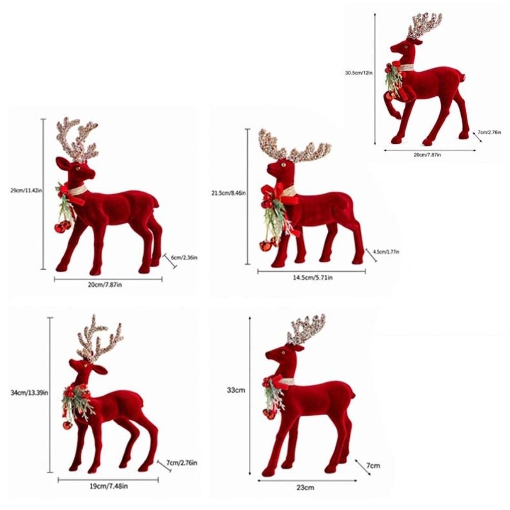 Beflockte Textur Weihnachts-Elchfigur Glänzendes Geweih Glitzer-Schleife Hirsch Schreibtisch