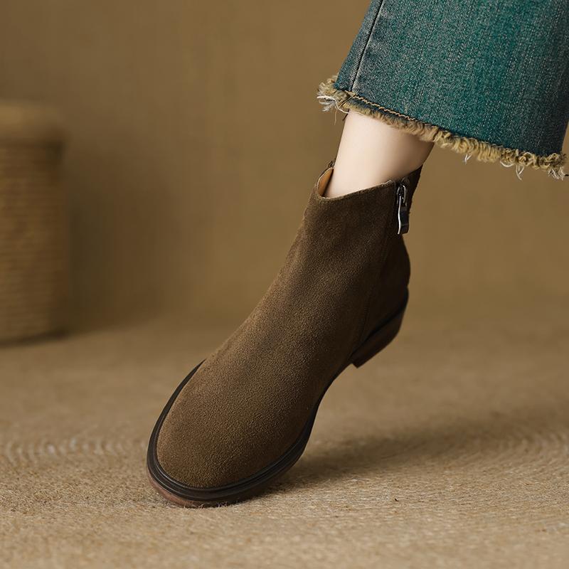 Fashion 2025 Autumn/Winter Women Boots Genuine Leather Women Shoes Round Toe Chunky Heel Shoes Ankle Boots Modern Chelsea Boots