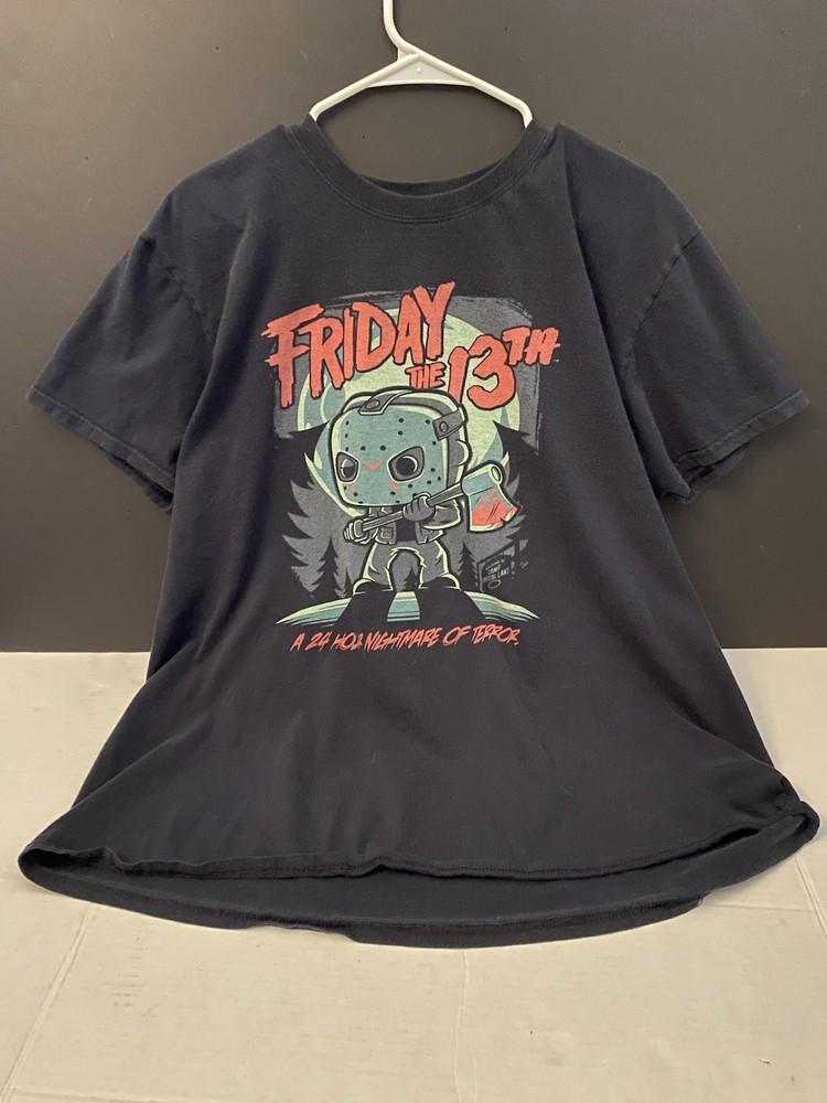 

Horror Mask Graphic Tee; Slasher Movie Inspired; Men’s L Black Short Sleeve Shir Unisex T-Shirt L