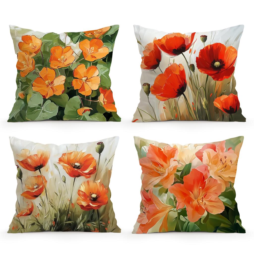 Oil Painting Flowers Pillowcase Printed Polyester 45X45Cm Throw Pillowcover Decorative Sofa Cushion Pillowslip Home Decor