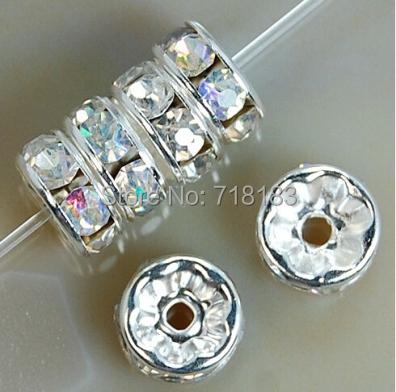 100 sztuk 4/6/8/10mm Metalowe Koraliki Kryształowe Cyrkonie Rondelle Koraliki Dystansowe Do Tworzenia Biżuterii Bransoletka Naszyjnik Akcesoria DIY