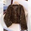 Winter leopard print short imitation mink fur jacket thickened fur integrated top collar