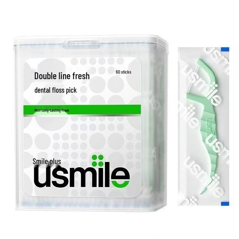usmile Double Line Fresh Mint Floss Picks - 60 Individually Wrapped Portable Sticks